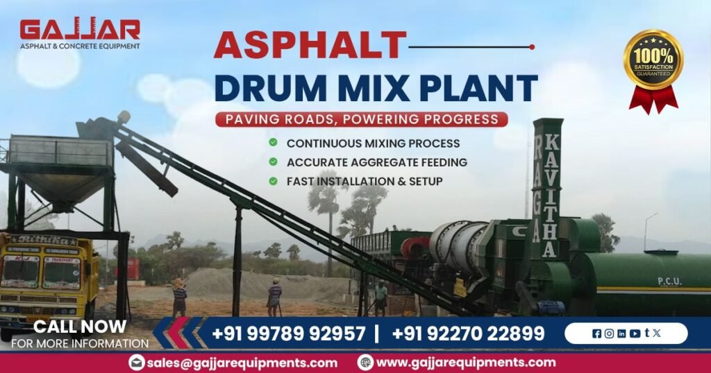 Asphalt drum mix plant in operation” or “Hot mix asphalt production process.”