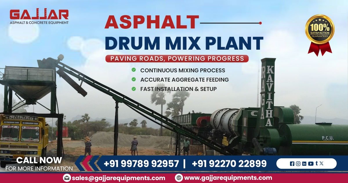 Asphalt drum mix plant in operation” or “Hot mix asphalt production process.”