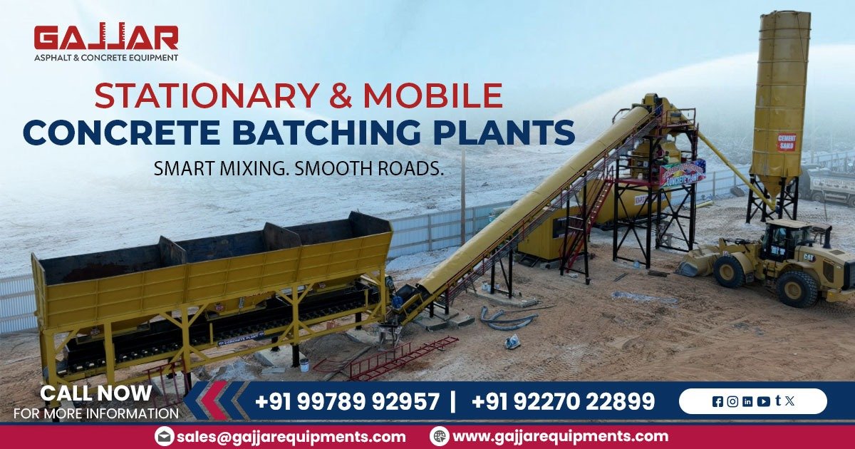 Comparison between Stationary and Mobile Concrete Batching Plants showing key differences such as fixed installation vs mobility, setup time, capacity, and ideal project types for each plant.