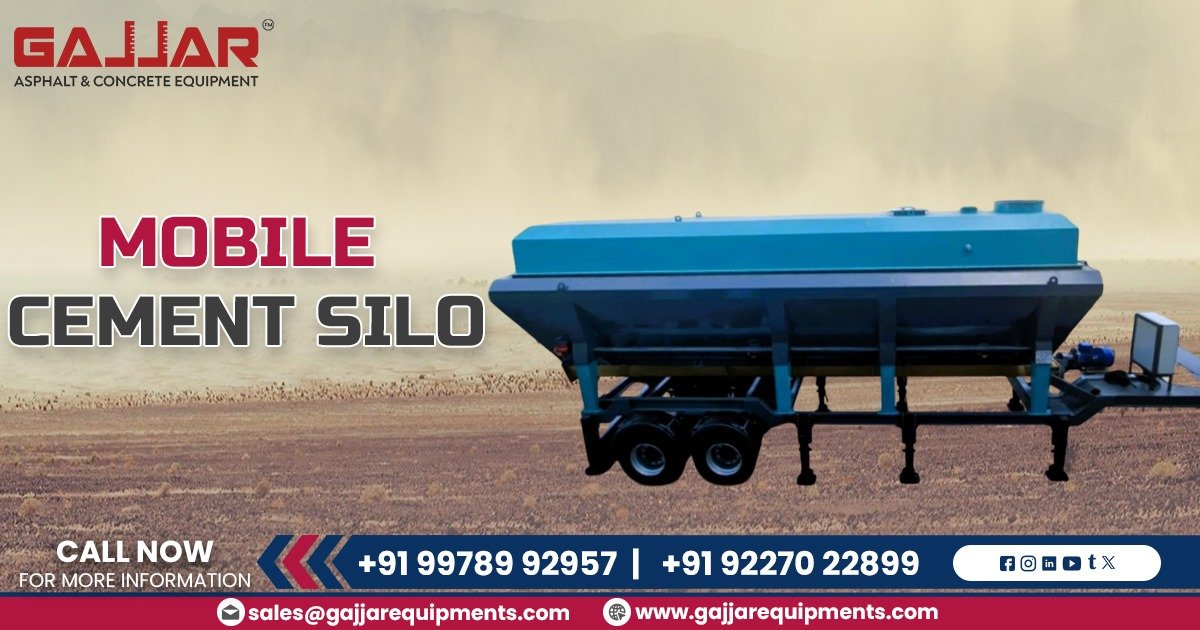 Mobile cement silo mounted on trailer with screw conveyor and dust collector